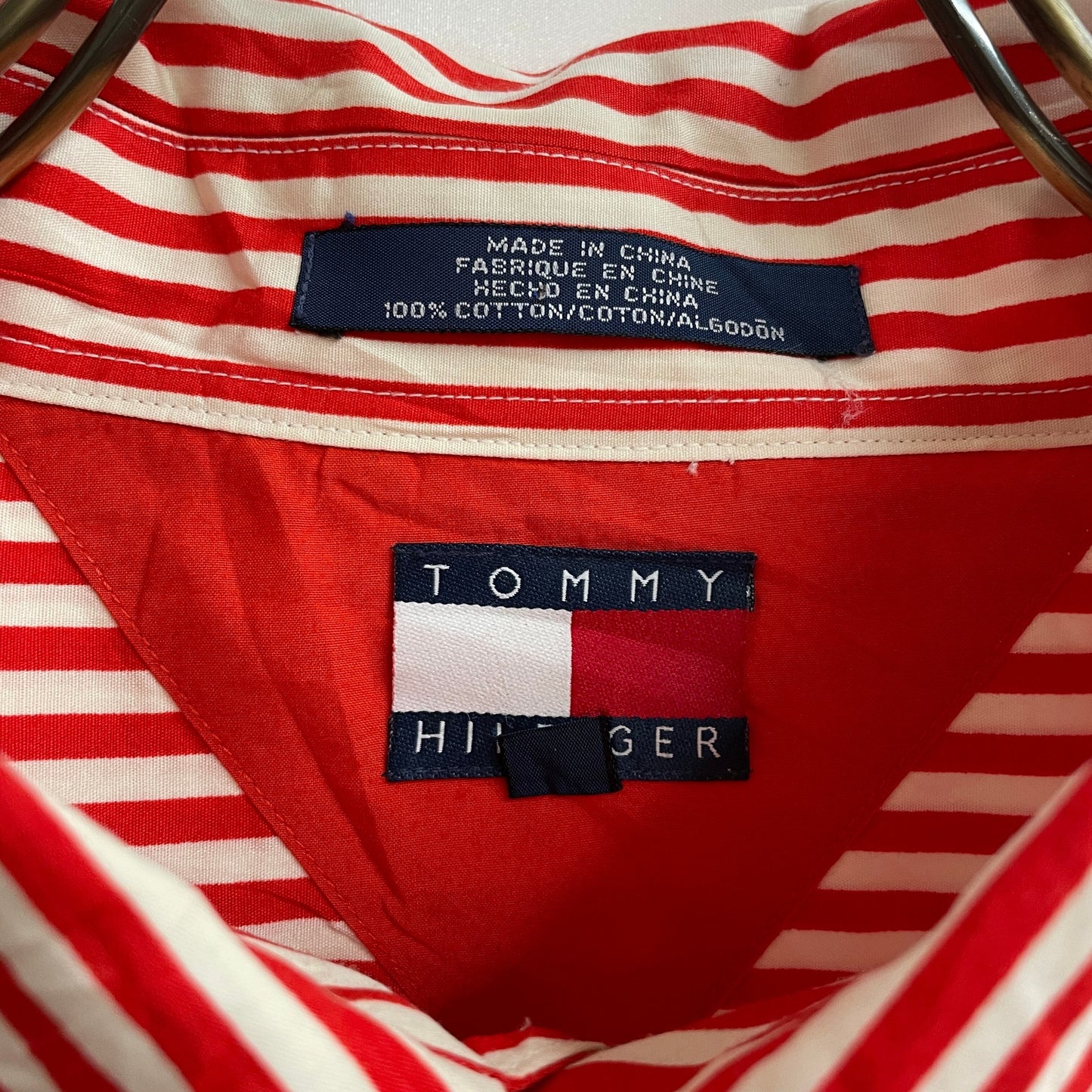 tommy hilfger shirt トミーフィルフィガー　シャツ　ストライプ　赤